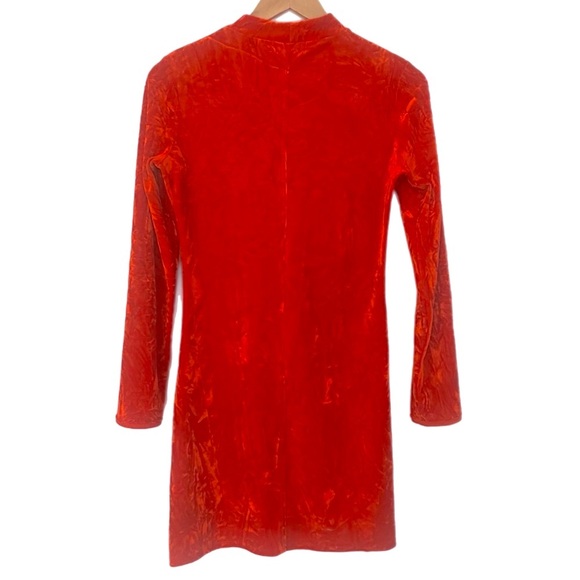 Like New Urban Outfitters Ice Crusher Velvet Long Sleeve Mini Dress in Red M - Picture 7 of 8